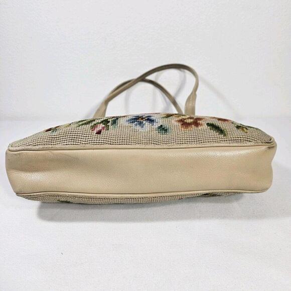 Vintage 1950's Mid Century Needlepoint Floral Purse Handbag Pocket Beige - Picture 10 of 13